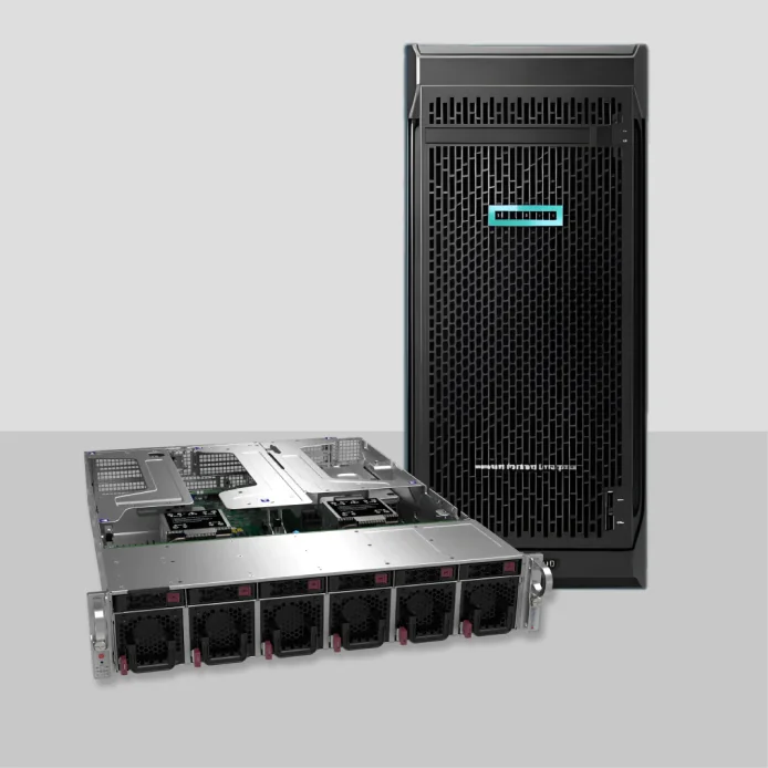 hpe rackmountable and tower servers compressed HPE rackmount and tower servers shown side by side