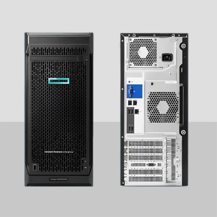 hpe tower server front and back view compressed HPE tower server view from the front and back